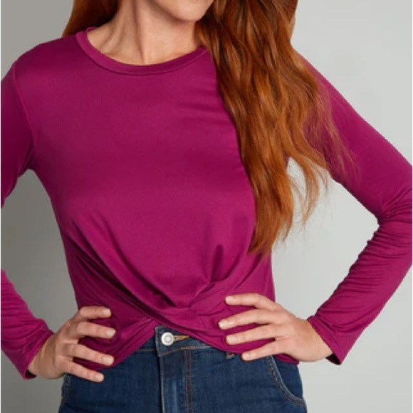 ModCloth Magenta Long Sleeve Twist Front Top – Soft Stretchy Knit Blouse 3X - Picture 3 of 9